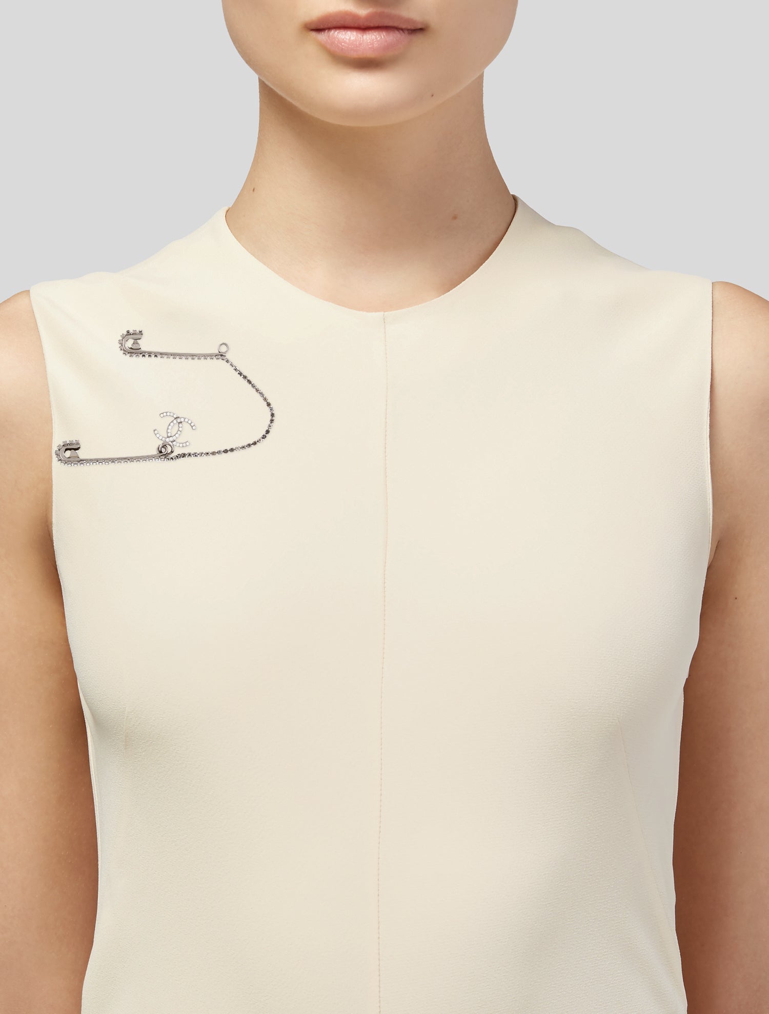 Chanel Vintage CC Strass Double Safety Pin Brooch